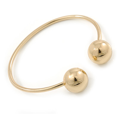 Gold Plated Double Ball Cuff Bangle Bracelet - 18cm L - Adjustable - main view