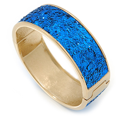 Blue Sequin Disco Magnetic Bangle Bracelet In Gold Plating - 19cm L - main view