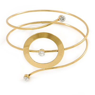 Gold Tone Open Circle Geometric with Clear Accent Upper Arm/ Armlet Bracelet - up to 27cm L
