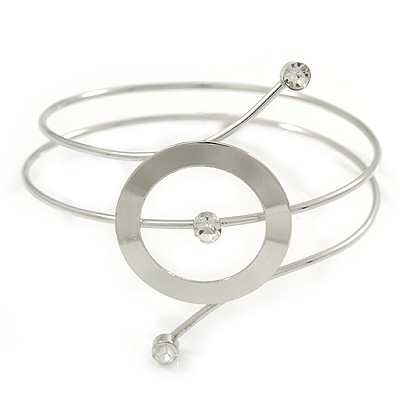 Silver Tone Open Circle Geometric with Clear Accent Upper Arm/ Armlet Bracelet - up to 27cm L