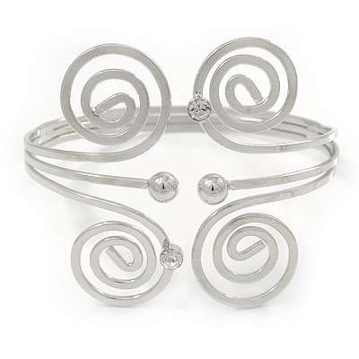 Greek Style Swirl Upper Arm, Armlet Bracelet In Rhodium Plating - 27cm L - Adjustable - main view