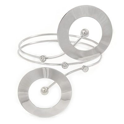 Contemporary Open Cut Circle, Crystal Upper Arm, Armlet Bracelet In Rhodium Plating - 27cm L