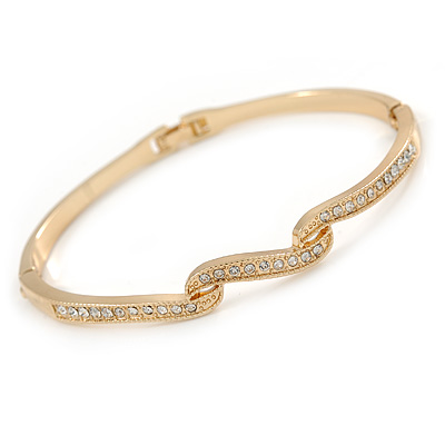 Delicate Clear Crystal Triple Leaf Bangle Bracelet In Gold Plating - 18cm L