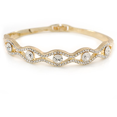 Gold Plated Clear Crystal 'Eye' Bangle Bracelet - 18cm L