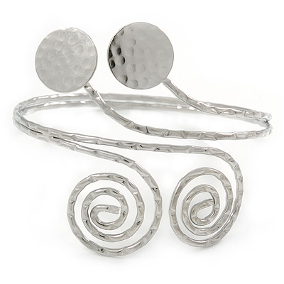 Silver Tone Hammered Circles And Swirls Upper Arm/ Armlet Bracelet - Adjustable