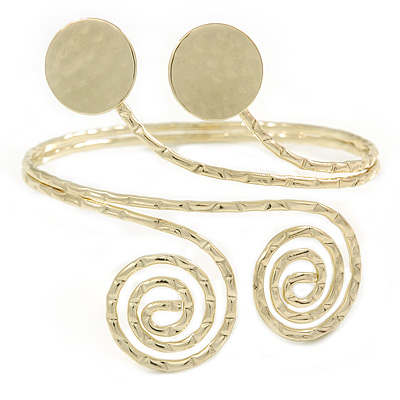 Gold Tone Hammered Circles And Swirls Upper Arm/ Armlet Bracelet - Adjustable