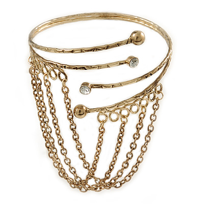 Antique Gold Tone Hammered Upper Arm/ Armlet Bracelet with Chains - Adjustable