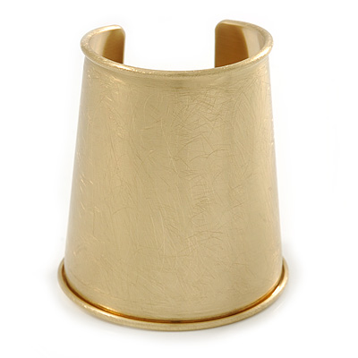 Egyptian Style Scratched Effect Wide Cuff Bangle Bracelet In Light Gold Tone Metal - Adjustable
