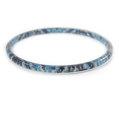 Thin Blue with Glitter Effect Acrylic Bangle Bracelet - 19cm L