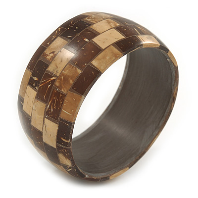 Brown/ Beige Coco Shell Mosaic Bangle Bracelet - 18cm L