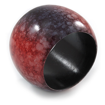 Chunky Wide Black/ Red Marble Effect Wood Bangle Bracelet - 17cm L/ Medium