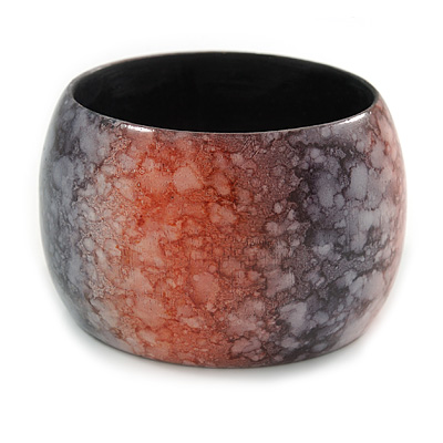 Chunky Wide Black/ Red Marble Effect Wood Bangle Bracelet - 20cm L/ Large