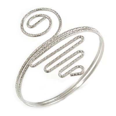 Silver Tone Textured Spiral Upper Arm Bracelet Armlet