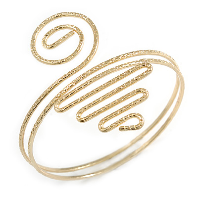 Gold Tone Textured Spiral Upper Arm Bracelet Armlet