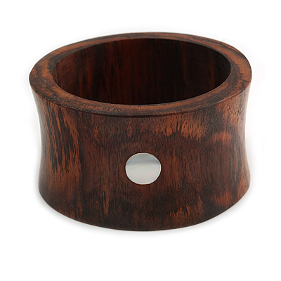 Wide Chunky Wood Shell Dotted Bangle - 18cm Long
