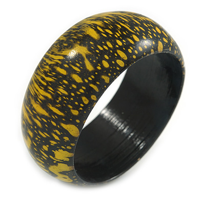 Yellow/ Black Wood Bangle Bracelet - Medium - up to 18cm L