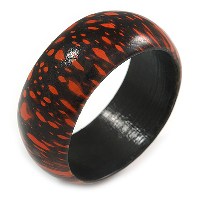 Orange/ Black Wood Bangle Bracelet - Medium - up to 18cm L