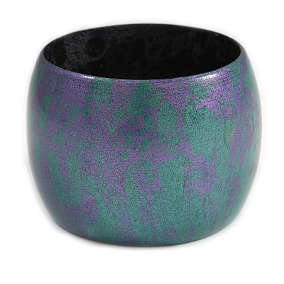 Oversized Chunky Wide Wood Bangle in Purple/ Teal