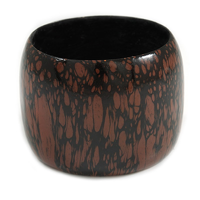 Oversized Chunky Wide Wood Bangle in Brown/ Black