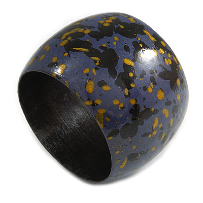 Chunky Wooden Bangle Bracelet in Plum Blue/ Gold/ Black - main view