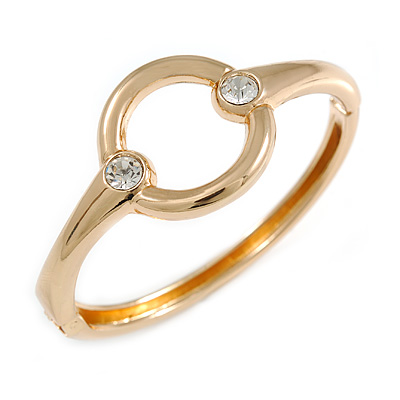 Open Cut Eternity Circle of Love Hinged Bangle Bracelet In Gold Tone Metal - 18cm L/ 60mm D