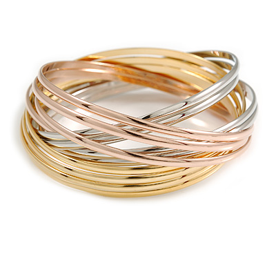 Set of 12 Intertwined Bangles In Silver/ Gold/ Rose Gold - 73mm Inner Diameter