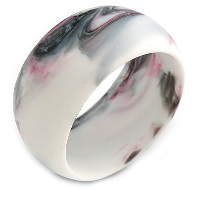 Off Round Blurred White/ Black/ Red Acrylic Bangle Bracelet Matte Finish - Medium Size - main view