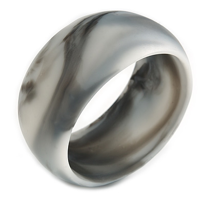 Off Round Blurred White/ Black Acrylic Bangle Bracelet Matte Finish - Medium Size