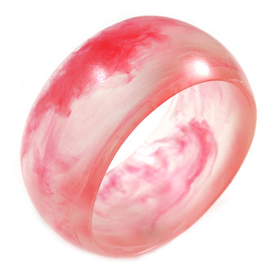 Off Round Abstract Watery Pink Acrylic Bangle Bracelet - Medium Size