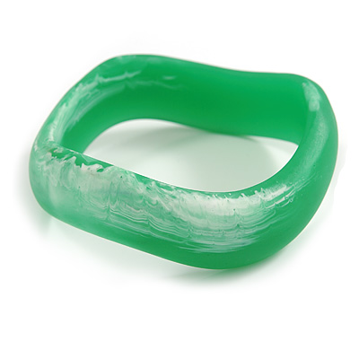 Curvy Blurred Apple Green/ White Acrylic Bangle Bracelet Matte Finish - Medium Size