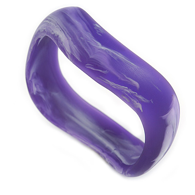 Curvy Blurred Purple/ White Acrylic Bangle Bracelet Matte Finish - Medium Size