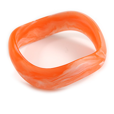 Curvy Blurred Peach Orange/ White Acrylic Bangle Bracelet Matte Finish - Medium Size