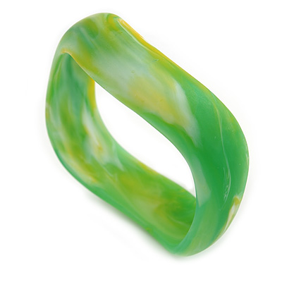 Curvy Blurred Green/ Yellow/ White Acrylic Bangle Bracelet Matte Finish - Medium Size