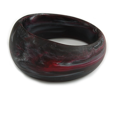 Asymmetric Blurred Black/ Red/ White Acrylic Bangle Bracelet Matte Finish - Medium Size - main view