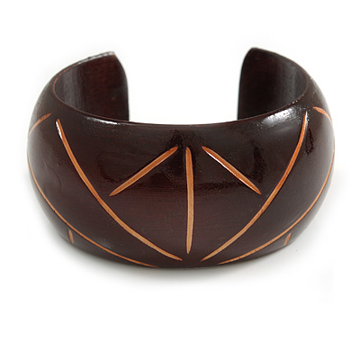 Wide Chunky Wooden Cuff Bracelet/ Bangle with Arrow Pattern/ Medium /Possible Natural Irregularities - main view