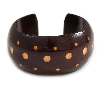 Wide Chunky Wooden Cuff Bracelet/ Bangle with Dotted Motif/ Medium /Possible Natural Irregularities - main view