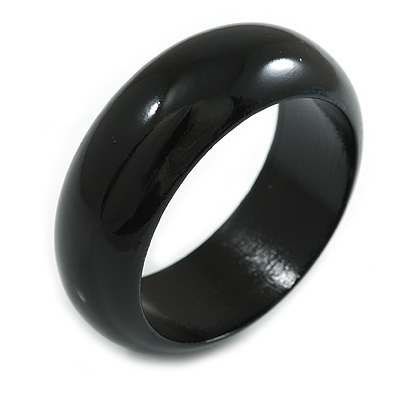 Black Round Wooden Bangle Bracelet - Medium Size - main view