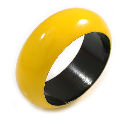 Yellow Round Wooden Bangle Bracelet - Medium Size - main view