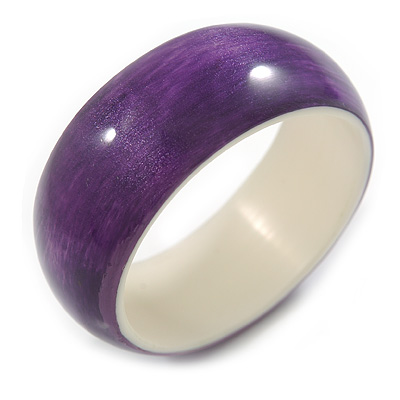Purple Acrylic Off Round Bangle Bracelet - Medium Size