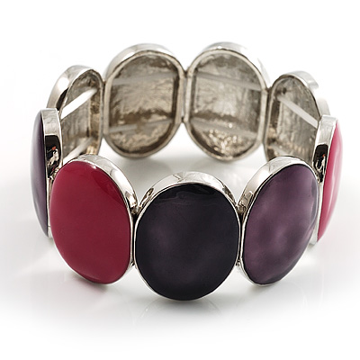 Enamel Oval Stretch Fashion Bracelet (Violet, Purple&Pink)