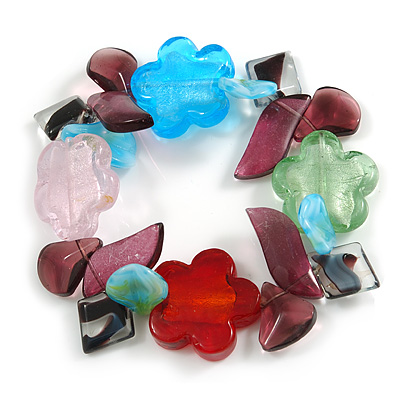 Multi-Coloured Beaded Glass Floral Flex Bracelet - main view