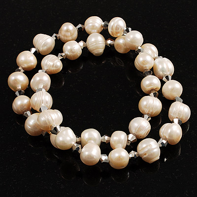 2-Strand Intertwine Freshwater Pearl Flex Bracelet Set (White)