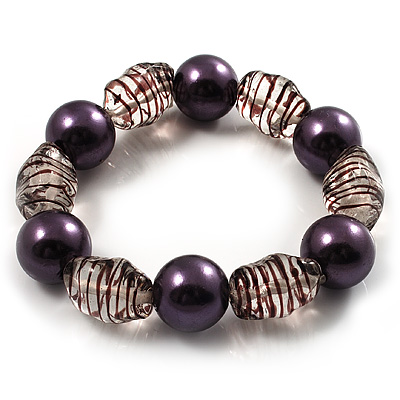 Boho Purple&Transparent Bead Flex Glass Bracelet