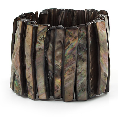 Wide Slate Black Shell Stretch Bracelet (Stripes)