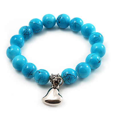 Turquoise Bead Charm Heart Flex Bracelet -21cm Length
