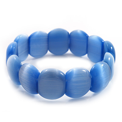 Light Blue Cat Eye Glass Bead Flex Bracelet -18cm Length - main view