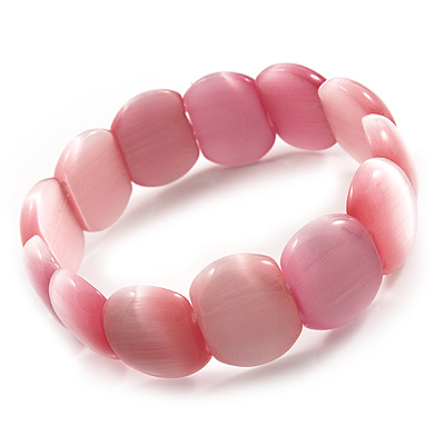 Pink Cats Eye Glass Bead Flex Bracelet -18cm Length - main view