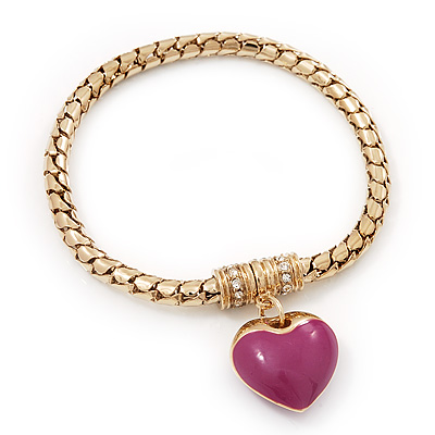 Gold Plated Magnetic Pink Enamel Heart Charm Bracelet - up to 18cm Length
