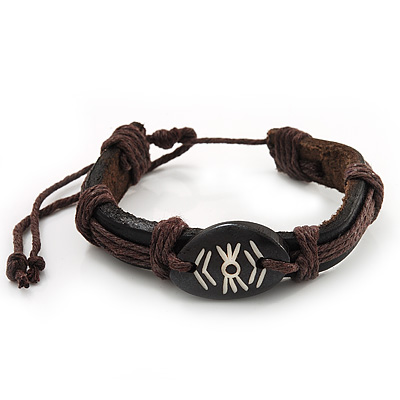 Unisex Dark Brown Leather 'Eye' Bracelet - Adjustable