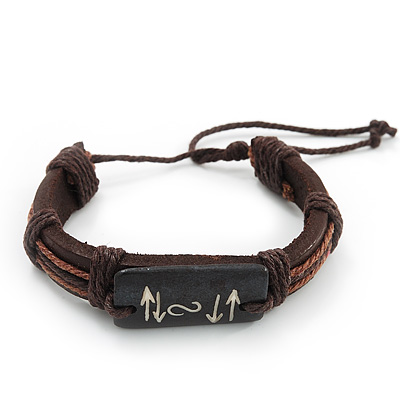 Unisex Brown Leather 'Vector' Bracelet - Adjustable